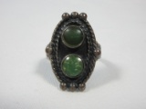 Sterling Lady's Native American Style Old Pawn Design Green Turquoise
