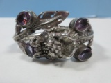 Awesome 925 Sterling Asian Oriental Figural Dragon Hinged Faceted Amethyst Bracelet