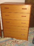 Exceptional Mid Century Danish Modern Teakwood Bureau 5 Drawer Chest Slot Handles