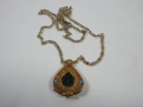 Gau w/ Tara Tibetan Buddhism Prayer Amulet Hinged Pendant Heart Shape Turquoise/Coral