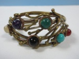 Artisan Designer Jewelry Complex Cuff Bracelet w/ Multi Gemstones Setting Turquoise