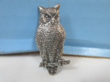 Sterling Perched Great Horn Owl Figural Pendant