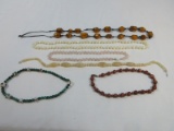 Lot Unique Mother of Pearl Beaded Necklace, Malachite, Cloisonne Beaded Strand, Rose Quartz
