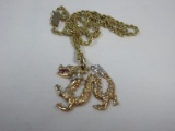 Stamped Italy 585= 14K Gold Rope Chain Necklace w/14KP(Plum Gold) Dragon Figural Pendant
