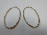 Stamped 585= 14 Karat Gold Oval Hoop Pierced Earrings