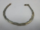 Italy 925= Sterling Braided Herringbone Bracelet 6 1/2