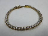 Stamped 925 Sterling w/Gold Overlay Cubic Zirconia Tennis Bracelet 7