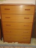 Exceptional Mid Century Danish Modern Teakwood Bureau 5 Drawer Chest Slot Handles