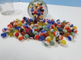 Marble Collection in Glass Jars Cats Eye, Milk Glass Multi Colors, etc..