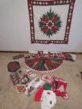 Lot Christmas Star Quilt Table Runner/4 Linen Matching Table Cloths 44