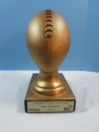 Plaster Cast Gold Football Trophy 2000 Class "A" Coach of the Year Mike Doolittle Ninety-Six