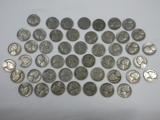 49 Jefferson Nickel Coins Pre-War Composition 22-1940, 7-1941, 8-1946, 5-1947, 1948, 6-1949