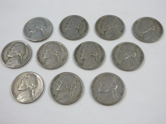11 Jefferson Nickel Coins 4-1940 Denver, 1940 San Francisco, 3-1941 Denver, 1941 San