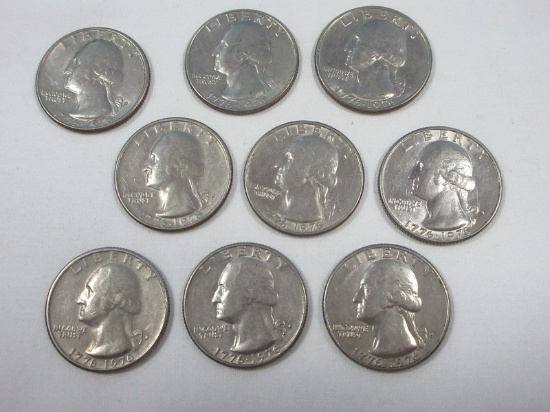 9 Washington Bicentennial Design Quarter Coins Denver Mint Mark 1776-1976
