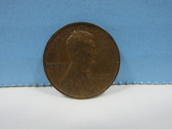 Collector's 1911 Lincoln Wheat Penny Cent Coin Philadelphia No Mint Mark 95% Copper 5% Tin