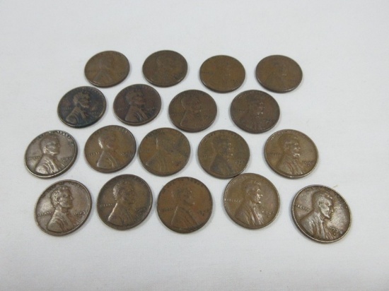 18 Lincoln Wheat Penny Coins San Francisco Mint Marks Various Years Earliest 1935 Oldest 1950