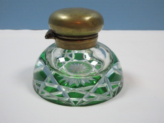 Antique Stunning Bohemian Glass Emerald Green Cut to Clear Star Pattern ...