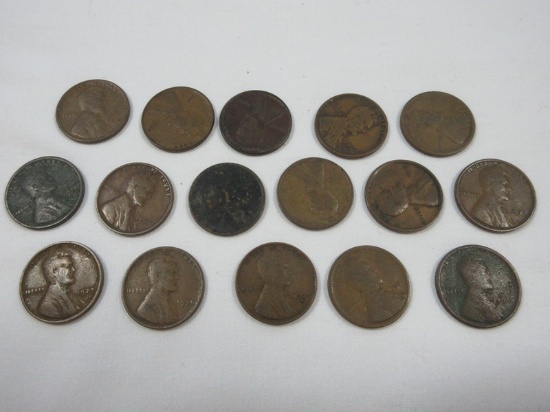 16 Lincoln Wheat Penny Cent Coins 1916, 1918, 3-1919, 2-1920, 1926, 2-1927, 1929, 1930, 1935