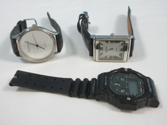 3 Wrist Watches Geneva Quartz Designer Watch, Slim Gray Flannel & Sports Digital w/