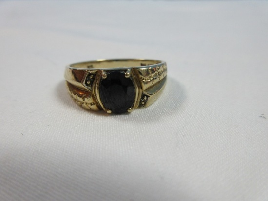 G.L.R. 10K Gold Men's Onyx Faceted Solitaire Ring Size 11 3/8