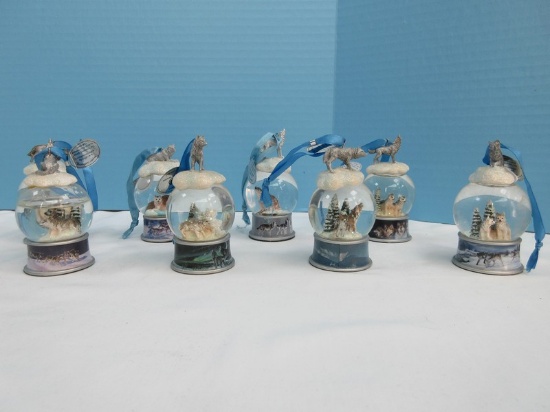 Set of 8 Bradford Exchange Collectors "Untamed Spirits" Wolf Snow Globe Ornament Collection