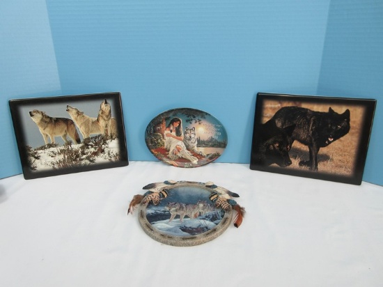 Lot 2 Bradford Exchange Wolves of Yellowstone Panoramic Quintet Limited Edition Tiles 9" x 7",