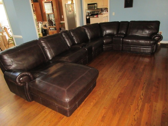 Man Wah Furn. 7pc Brown Leather Sectional Power Recliner w/Adjustable Back Chaise Lounge