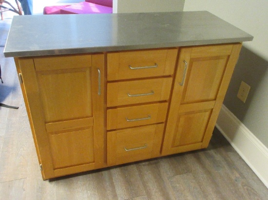Kinch Stainless Top Kitchen Island Bar Server Cabinet w/Dropleaf Solid Wood, 4 Center Drawers