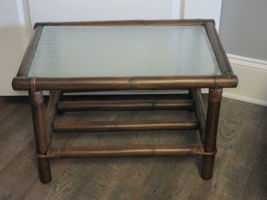 Classic Vintage Rattan Coffee/Accent Table w/Textured Glass Inset
