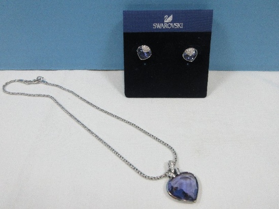 Swarovski Sweetheart Collection Faceted Amethyst & Crystal Heart Pendant on Rope Chain