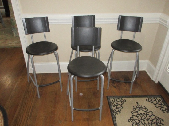 Set of 4 IKEA Anssi Collection Bar Stool Counter Height Chairs w/Backrest & Footrest, Gray Metal
