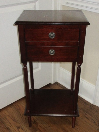 The Bombay Co. Furniture Cherry Finish Federal Style Accent Side Table w/Double Drawers &