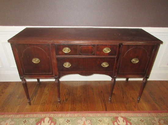 Traditional Mahogany Buffett Hepplewhite Style Center Dovetail Drawers Flanked by Panel Door