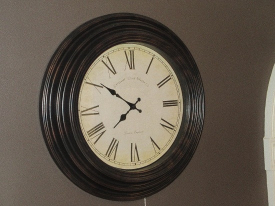 Edinburgh Clock Works Co. London England Molded 20" Wall Clock Roman Numeral Antiqued