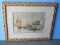 Shoreline Italian Township Watercolor Lithograph Artist P. Sala Embossed Antiqued Gilt Patina
