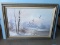Winter Landscape Scene w/Mallard Ducks in Flight Original Oil on Canvas Signed in Gray Silver