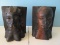 Pair Carved Wood African Man & Woman Bust Bookends. 5