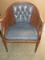 Bergere French Regency Style Barrel Back Chair Fruitwood Bamboo Design Diamond Tufted Vinyl