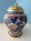 Gorgeous Chinoiserie Champlere Peony Flowers & Scroll Design Ginger Jar Hand Painted Enamel