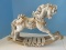 Resin Christmas Figural Rocking Horse Holly Foliage & Berries Accent Gilt Trim 12