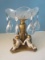 Striking Neoclassical Revival Style Compote Resin Putti Figural Gilt Base w/Cut Crystal Bowl &