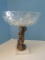 French Inspired Cast Metal Figure Compote on Italian Marble Base w/Medallion Pattern Glass