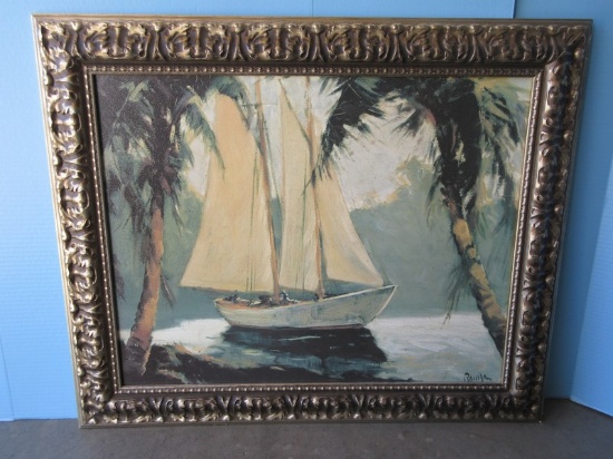 Sailboat, Santa Barbara Fine Art Print by Frederick Alexander in Relief Foliage Frame Antiqued