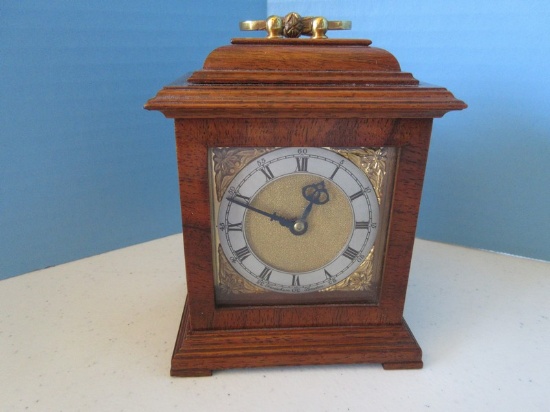 Frodsham London Mini Carriage Clock on Bracket Feet, Brass handle Mahogany Case Wind Up