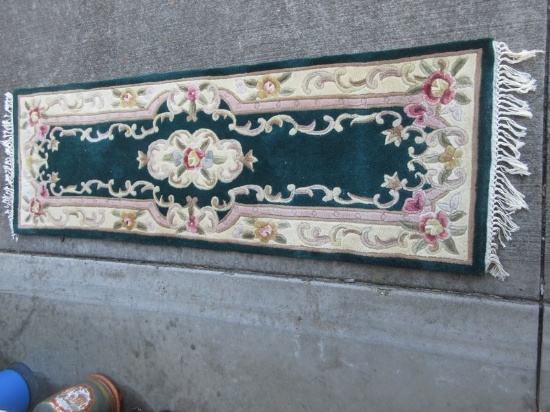 Royal Palace Handmade Rug Runner Antique Emerald Color Chambord Design w/Fringe 100%