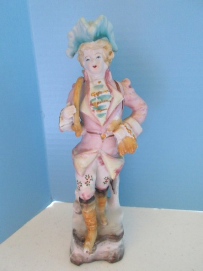 Porcelain 10" Victorian Gentleman w/French Horn Hand Painted