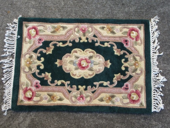 Royal Palace Handmade Wool Rectangle Accent Rug Antique Emerald "Chambord" Design w/