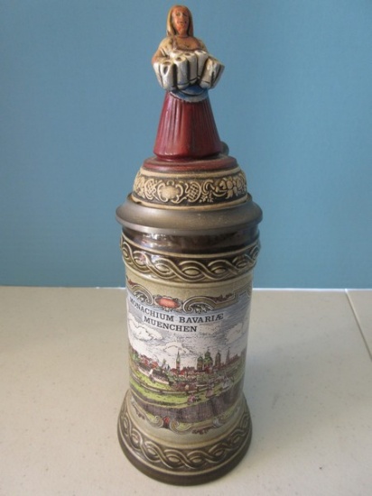 Collectors Original Gerzit German Stein Monachium Bavarai Meunchen City Scape w/Figural Bar