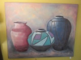 Still Life Native American Pottery Artwork Original Oil on Canvas Textured Painting David H. Sign