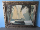 Sailboat, Santa Barbara Fine Art Print by Frederick Alexander in Relief Foliage Frame Antiqued